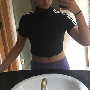 Short sleeve black with white stripes crop top